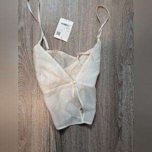 White Sheer Tie-Front Top Oak And Fort